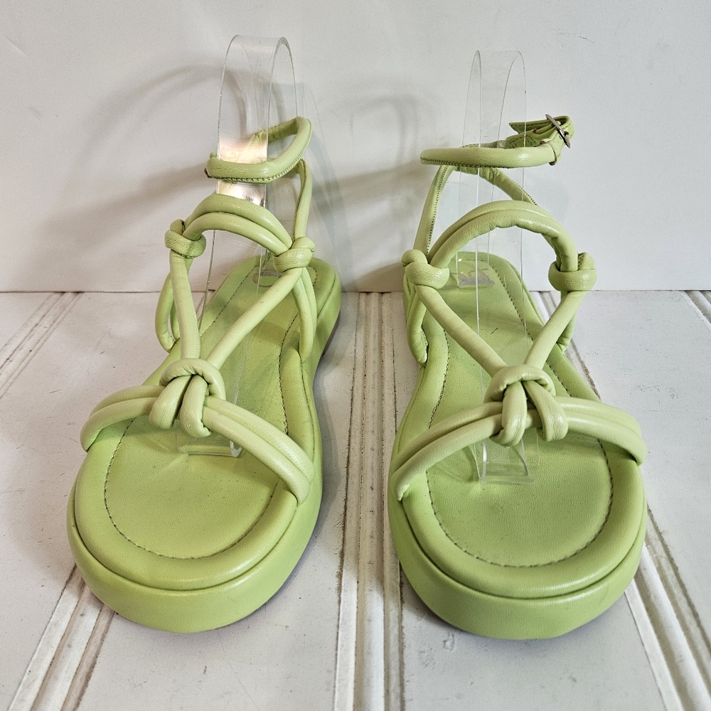 Off Yellow Flatform Knotted Sandals Womens Sz 7 Ankle Strap Chunky Heel Platform - Picture 3 of 16